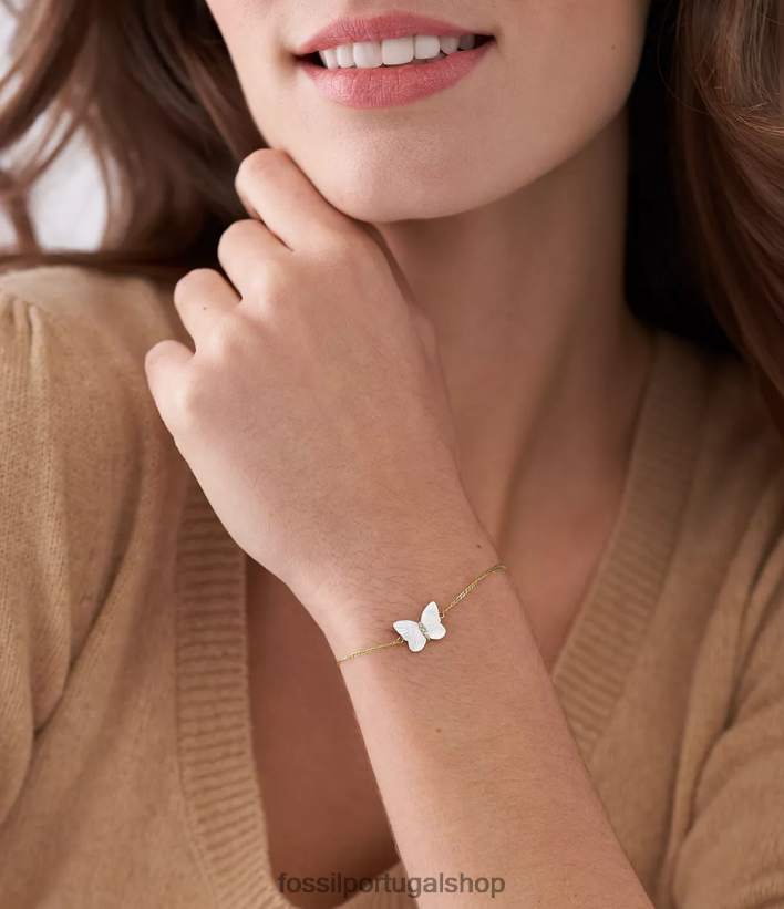Fossil mulheres pulseira de corrente de borboleta com asas radiantes madrepérola branca joia 40NJ6Z973