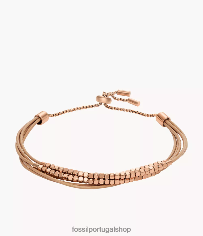 Fossil mulheres pulseira de corrente de couro toda empilhada marrom joia 40NJ6Z981