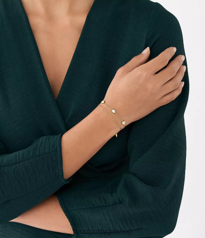 Fossil mulheres pulseira de corrente de lágrima madrepérola branca joia 40NJ6Z1026