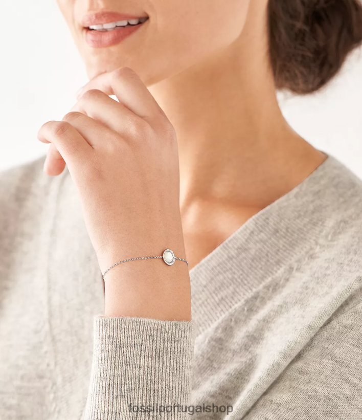 Fossil mulheres pulseira de corrente esterlina crescente madrepérola branca joia 40NJ6Z993