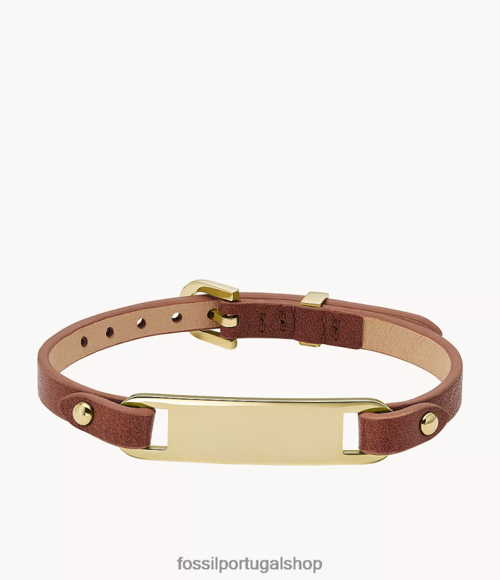 Fossil mulheres pulseira de couro com placa herdada marrom joia 40NJ6Z999