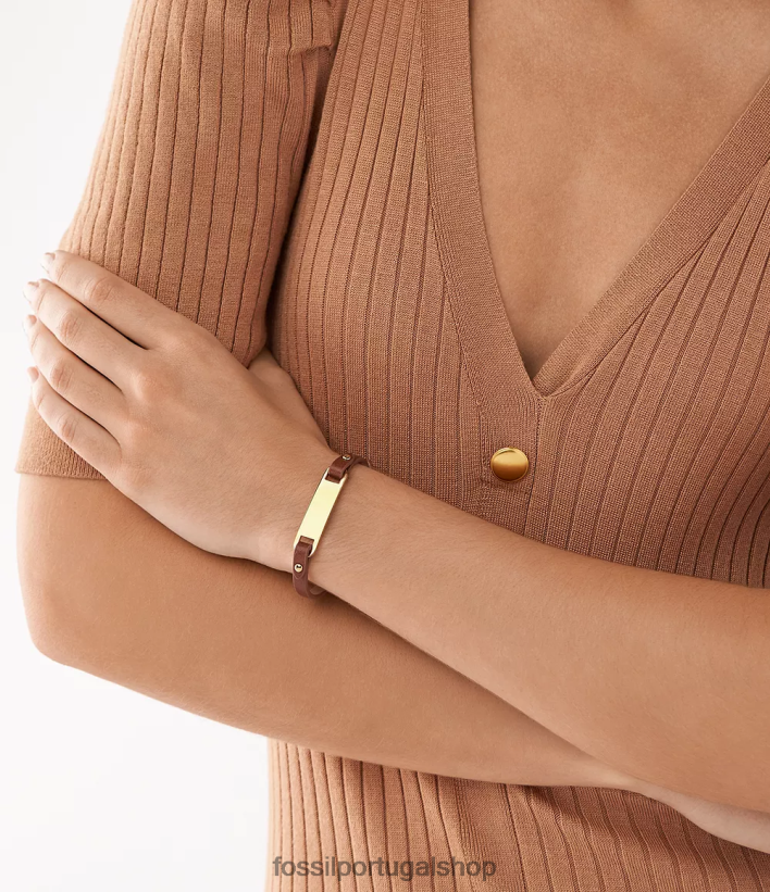 Fossil mulheres pulseira de couro com placa herdada marrom joia 40NJ6Z999