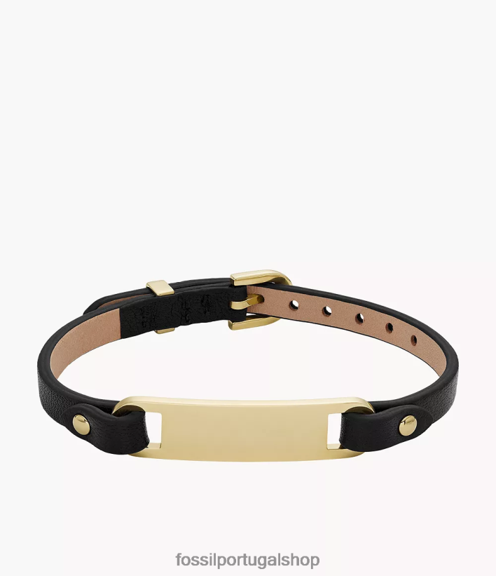 Fossil mulheres pulseira de couro com placa herdada preto joia 40NJ6Z980