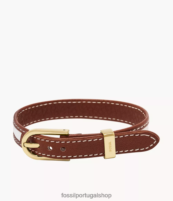 Fossil mulheres pulseira de couro d-link Heritage Marrom e branco joia 40NJ6Z1002