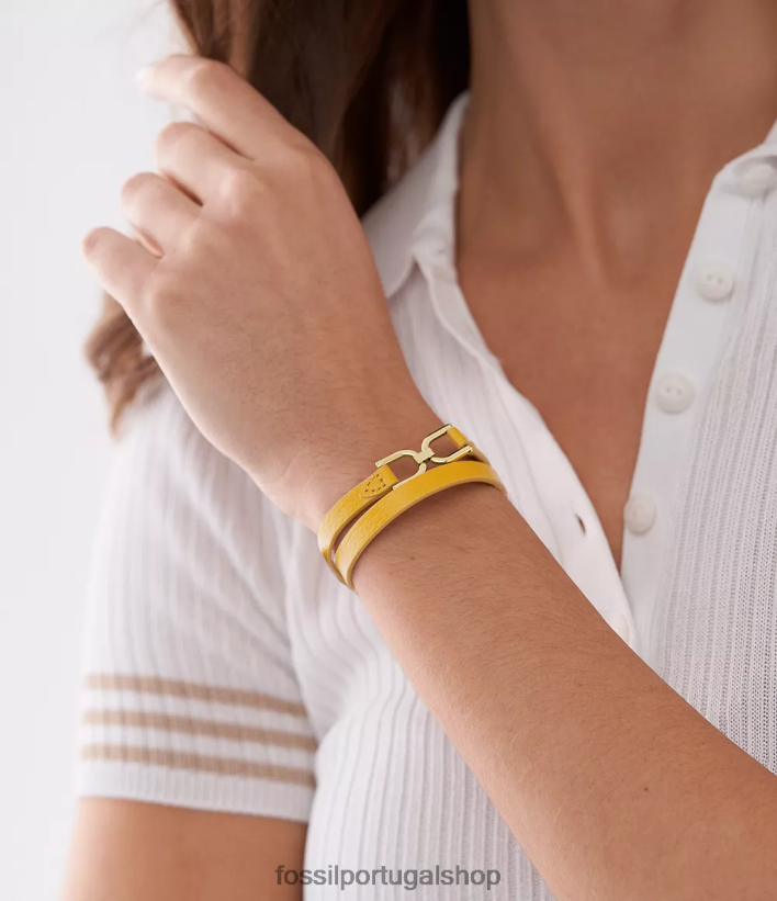 Fossil mulheres pulseira de couro d-link Heritage limão amarelo joia 40NJ6Z998