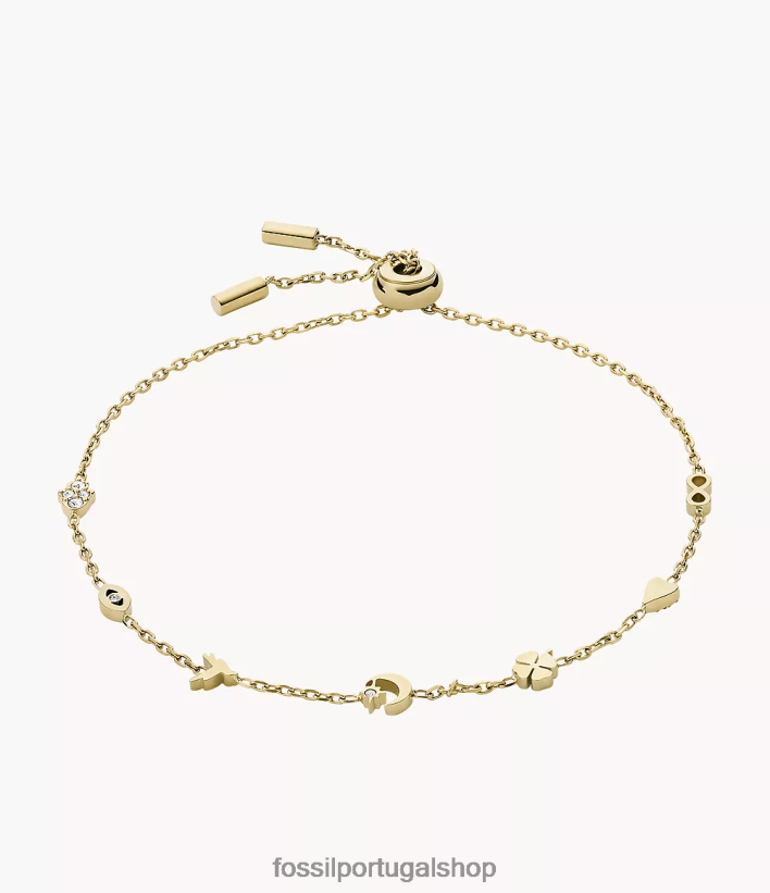 Fossil mulheres pulseira de estação de aço inoxidável ícones sutton dourado joia 40NJ6Z1223
