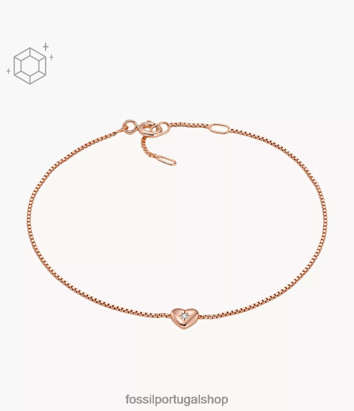 Fossil mulheres pulseira de estação de diamante cultivada em laboratório transparente banhada a 14k amor verdadeiro Rosa ouro joia 40NJ6Z985