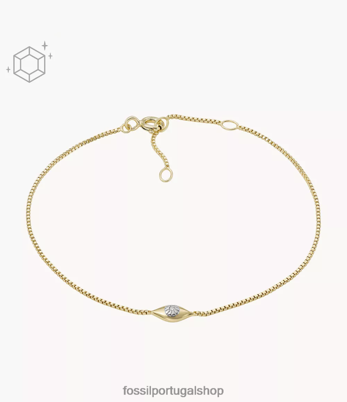 Fossil mulheres pulseira de estação de diamante cultivada em laboratório transparente banhada a 14k de mau olhado ouro joia 40NJ6Z1024