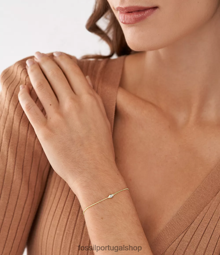 Fossil mulheres pulseira de estação de diamante cultivada em laboratório transparente banhada a 14k de mau olhado ouro joia 40NJ6Z1024