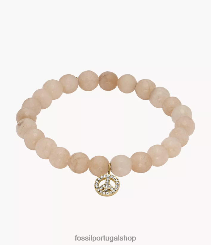 Fossil mulheres pulseira sutton moderna e mágica com contas de jade pêssego tom de ouro joia 40NJ6Z1305