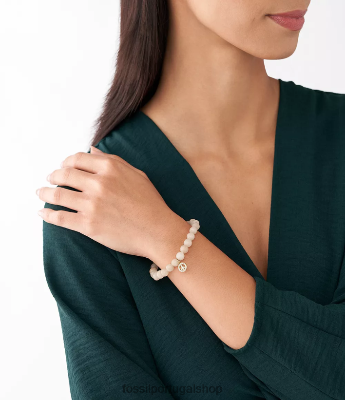 Fossil mulheres pulseira sutton moderna e mágica com contas de jade pêssego tom de ouro joia 40NJ6Z1305