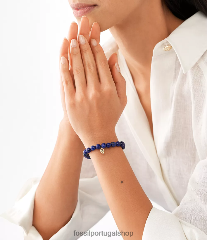 Fossil mulheres pulseira sutton moderna e mágica com contas de lápis-lazúli tom de ouro joia 40NJ6Z1235