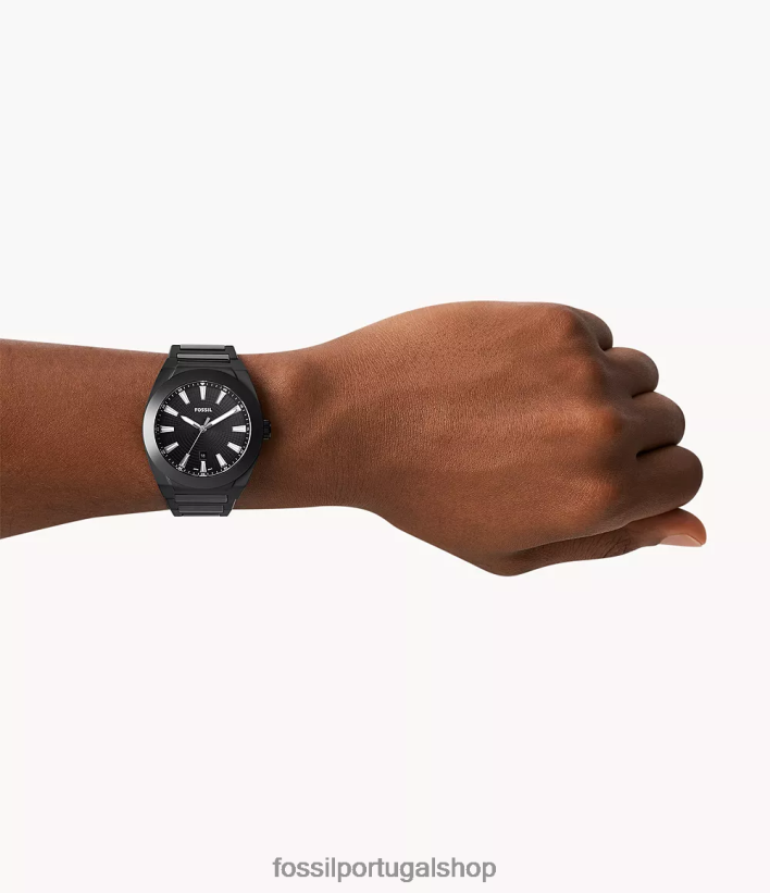 Fossil homens relógio de cerâmica everett com três ponteiros e data preto assistir 40NJ6Z1600