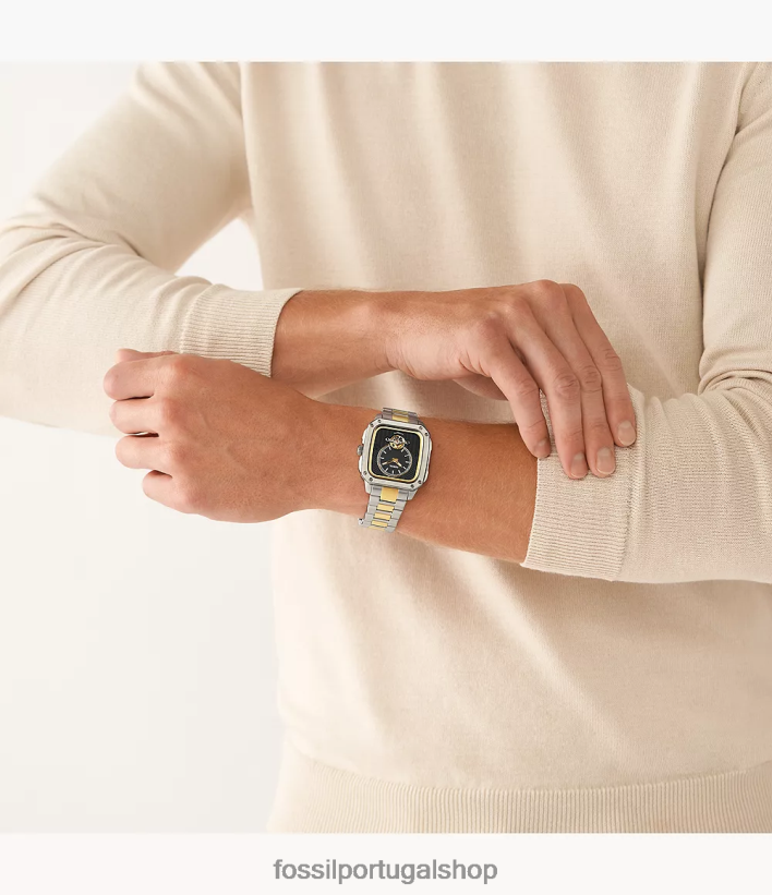 Fossil homens inscrição relógio automático de aço inoxidável dois tons assistir 40NJ6Z1383