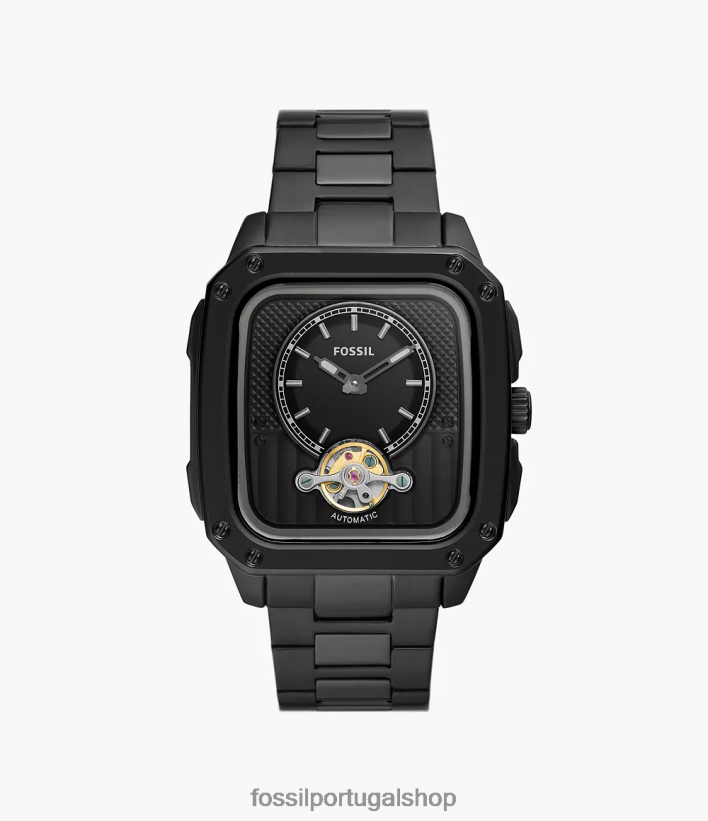 Fossil homens inscrição relógio automático de aço inoxidável preto assistir 40NJ6Z1387