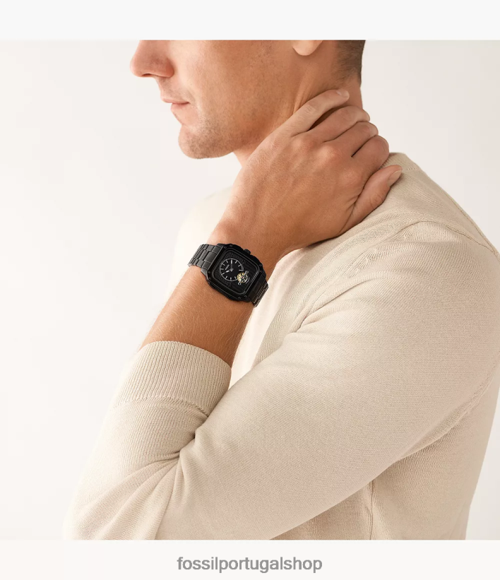 Fossil homens inscrição relógio automático de aço inoxidável preto assistir 40NJ6Z1387