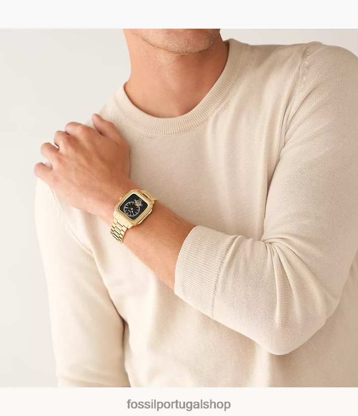 Fossil homens inscrição relógio automático de aço inoxidável tom de ouro assistir 40NJ6Z1375