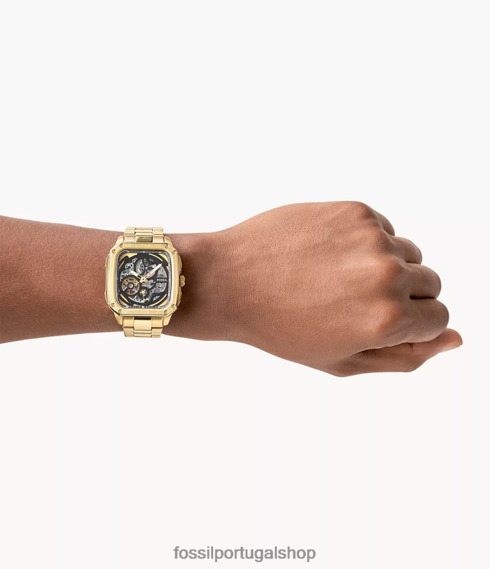 Fossil homens inscrição relógio automático de aço inoxidável tom de ouro assistir 40NJ6Z1392