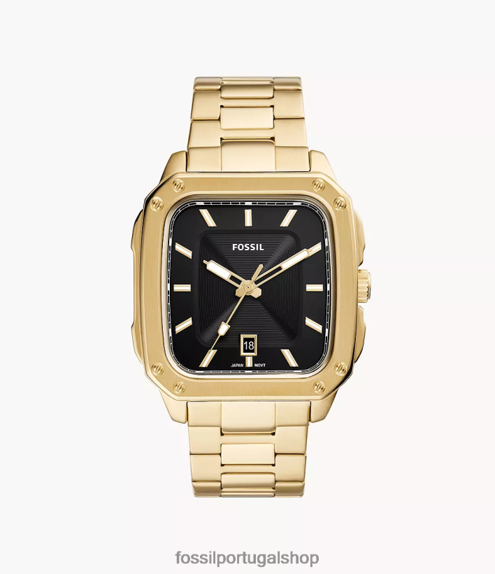 Fossil homens inscrição relógio de aço inoxidável com data de três ponteiros tom de ouro assistir 40NJ6Z1351