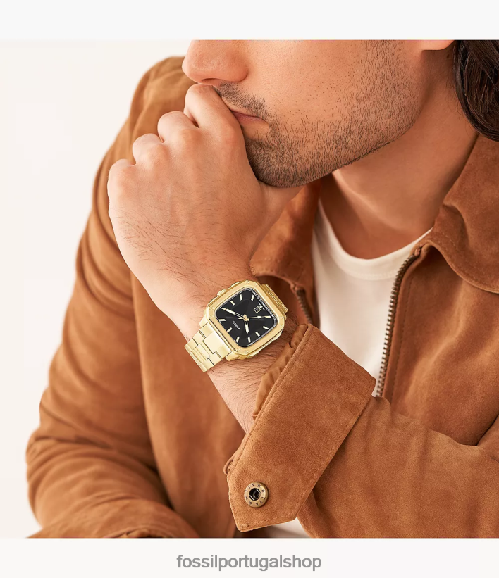 Fossil homens inscrição relógio de aço inoxidável com data de três ponteiros tom de ouro assistir 40NJ6Z1351