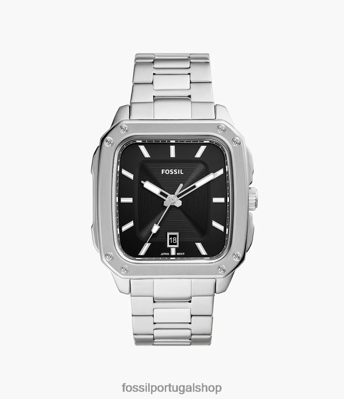 Fossil homens inscrição relógio de aço inoxidável com data de três ponteiros tom prata assistir 40NJ6Z1366