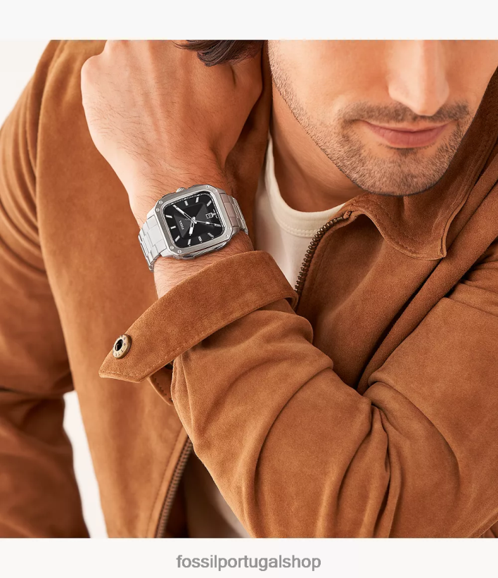 Fossil homens inscrição relógio de aço inoxidável com data de três ponteiros tom prata assistir 40NJ6Z1366