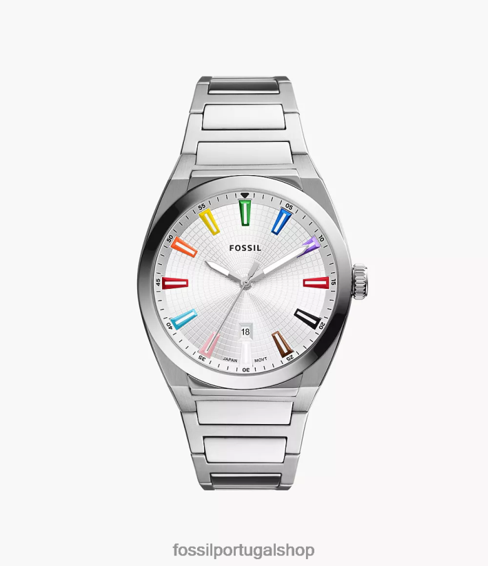 Fossil homens orgulho relógio de três ponteiros em aço inoxidável tom prata assistir 40NJ6Z1344