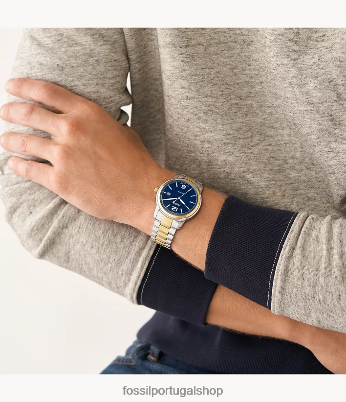 Fossil homens relógio automático de aço inoxidável legado dois tons assistir 40NJ6Z1386