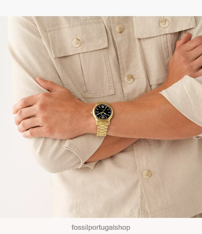 Fossil homens relógio automático de aço inoxidável legado tom de ouro assistir 40NJ6Z1382