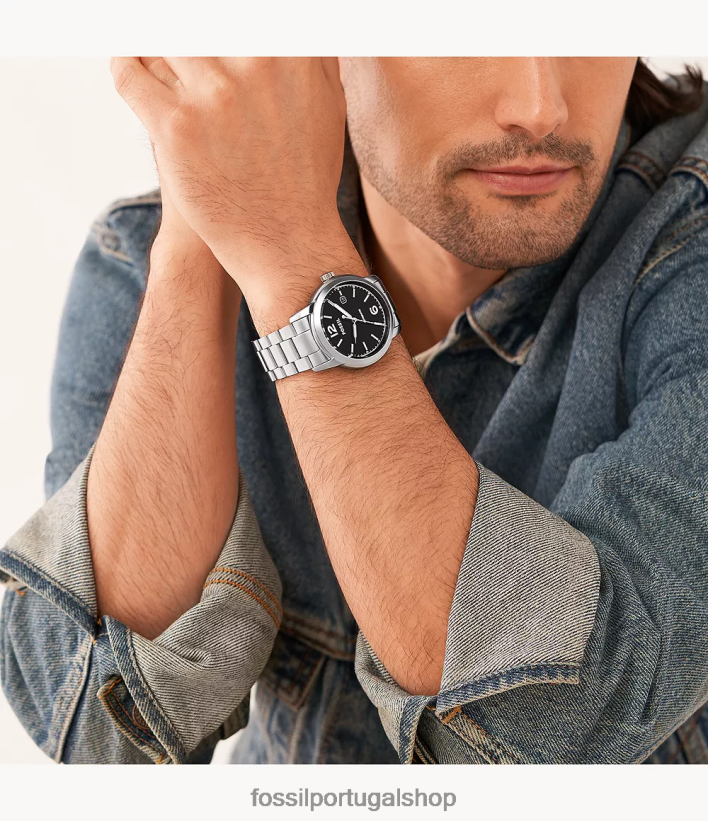 Fossil homens relógio automático de aço inoxidável legado tom prata assistir 40NJ6Z1384