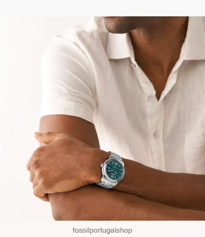 Fossil homens relógio automático de aço inoxidável legado tom prata assistir 40NJ6Z1385
