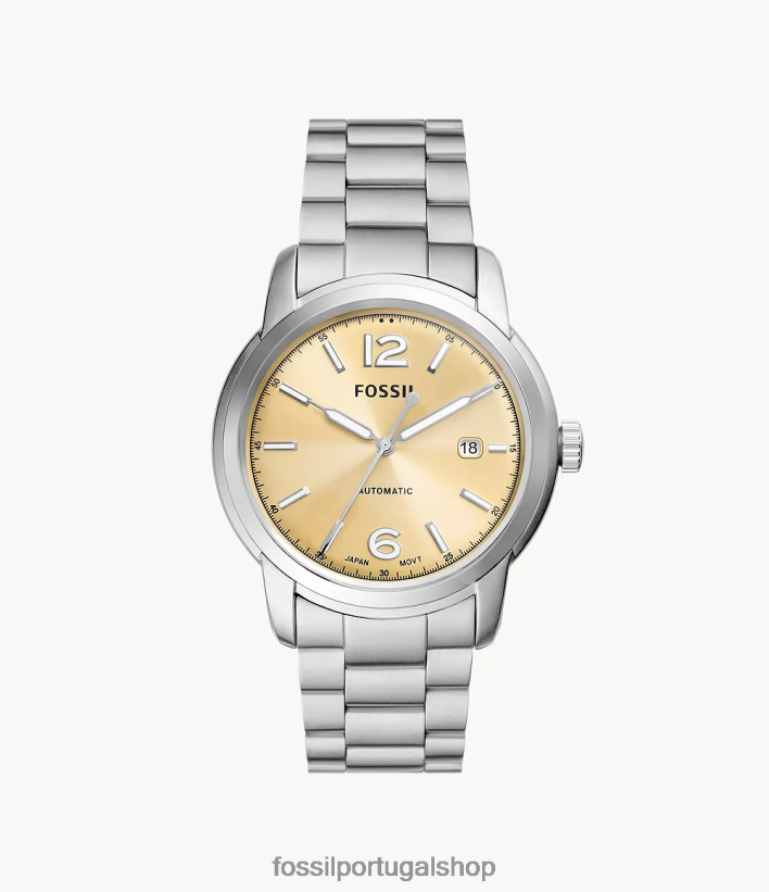 Fossil homens relógio automático de aço inoxidável legado tom prata assistir 40NJ6Z1391