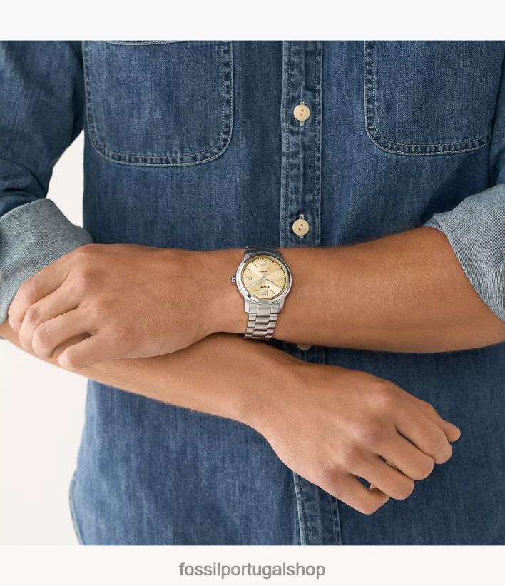 Fossil homens relógio automático de aço inoxidável legado tom prata assistir 40NJ6Z1391
