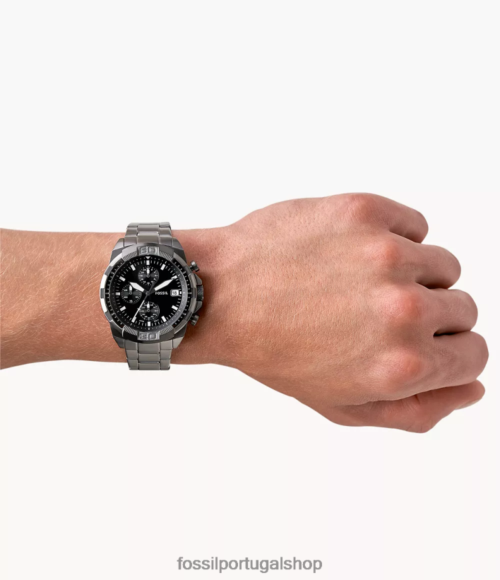 Fossil homens relógio bronson cronógrafo em aço inoxidável fumaça assistir 40NJ6Z1341