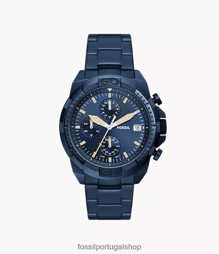 Fossil homens relógio bronson cronógrafo em aço inoxidável marinha assistir 40NJ6Z1556