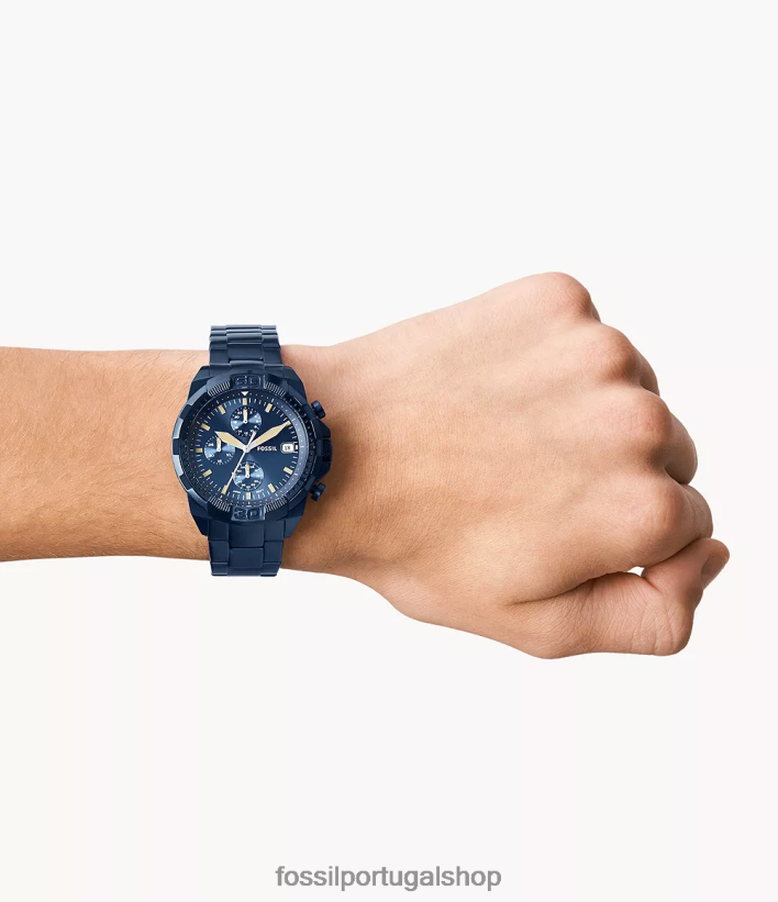 Fossil homens relógio bronson cronógrafo em aço inoxidável marinha assistir 40NJ6Z1556