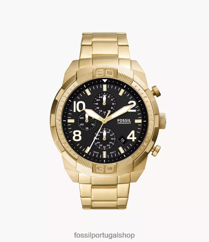 Fossil homens relógio bronson cronógrafo em aço inoxidável tom de ouro assistir 40NJ6Z1339