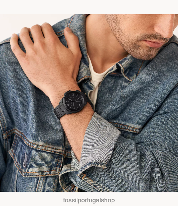Fossil homens relógio bronson de três ponteiros em aço inoxidável preto assistir 40NJ6Z1349