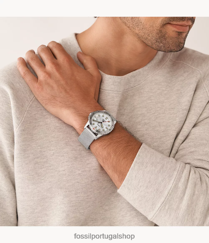 Fossil homens relógio com três ponteiros e data em malha de aço inoxidável azul assistir 40NJ6Z1599