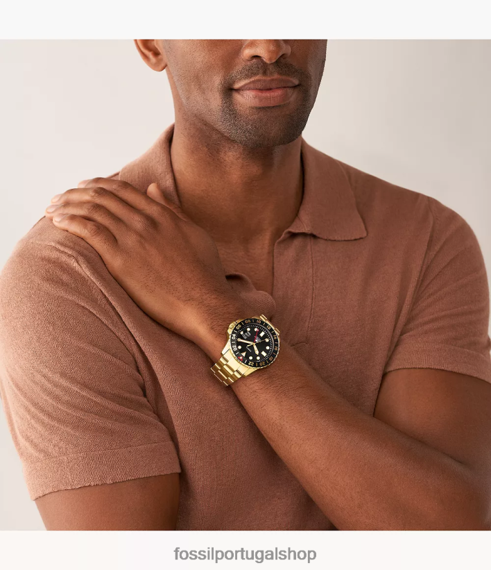 Fossil homens relógio de aço inoxidável gmt azul assistir 40NJ6Z1356