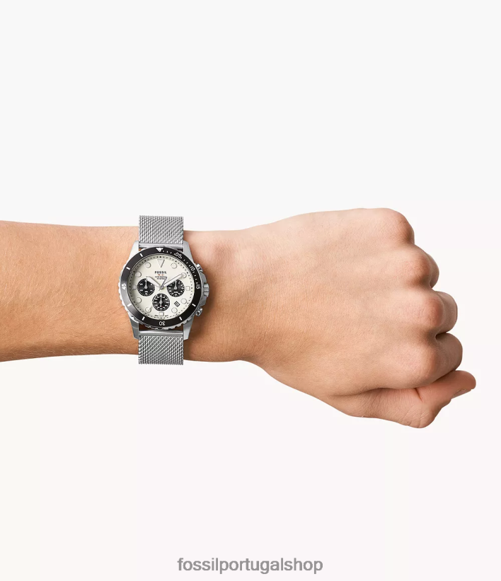 Fossil homens relógio de malha de aço inoxidável cronógrafo fb-01 tom prata assistir 40NJ6Z1546