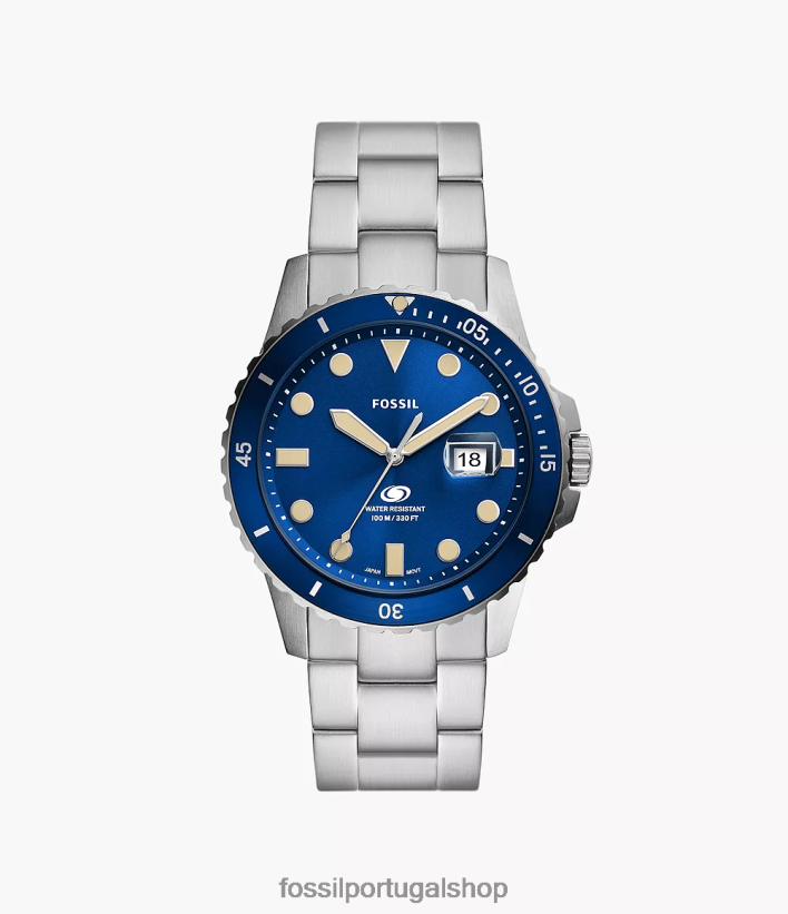 Fossil homens relógio de três ponteiros em aço inoxidável com data azul assistir 40NJ6Z1357