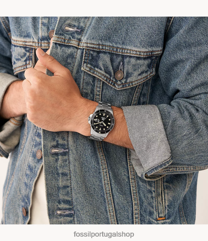 Fossil homens relógio de três ponteiros em aço inoxidável com data azul assistir 40NJ6Z1378