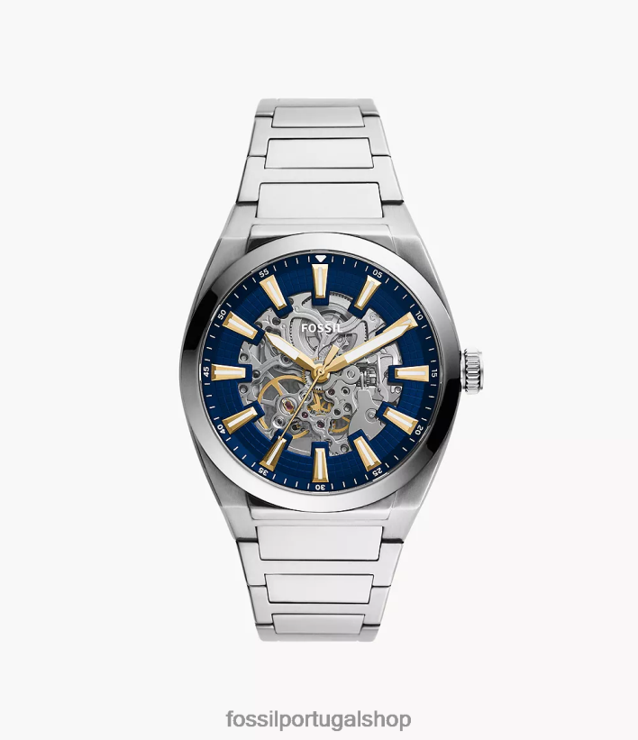 Fossil homens relógio everett automático em aço inoxidável tom prata assistir 40NJ6Z1361