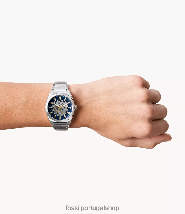 Fossil homens relógio everett automático em aço inoxidável tom prata assistir 40NJ6Z1361