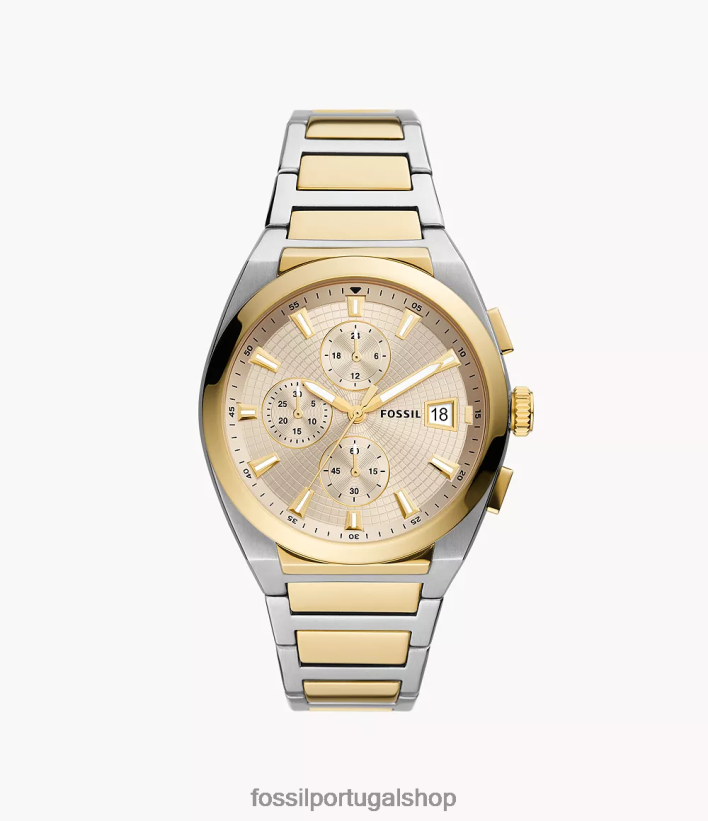 Fossil homens relógio everett cronógrafo em aço inoxidável dois tons assistir 40NJ6Z1368
