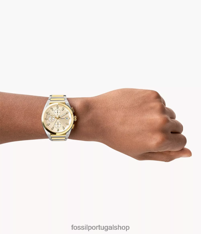 Fossil homens relógio everett cronógrafo em aço inoxidável dois tons assistir 40NJ6Z1368