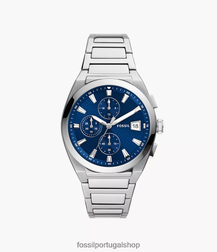 Fossil homens relógio everett cronógrafo em aço inoxidável tom prata assistir 40NJ6Z1373