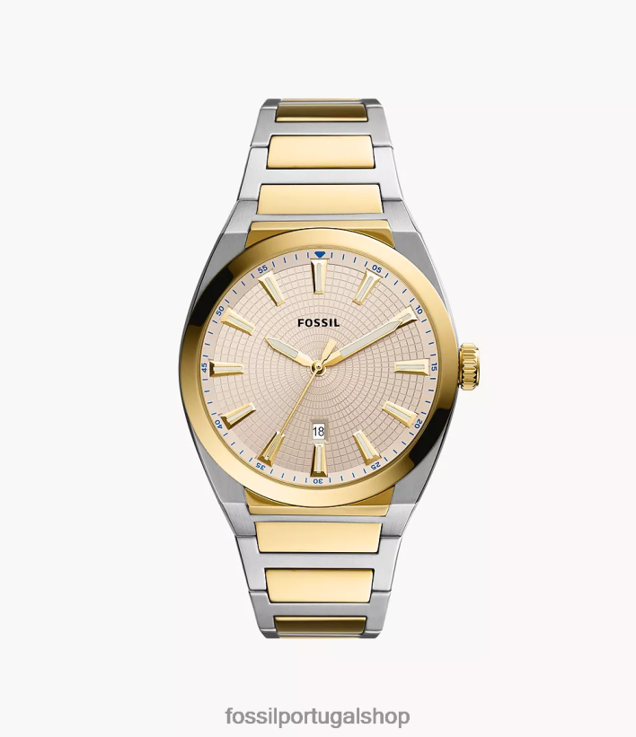 Fossil homens relógio everett em aço inoxidável com três ponteiros e data dois tons assistir 40NJ6Z1379
