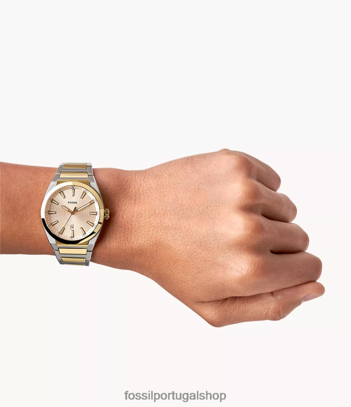 Fossil homens relógio everett em aço inoxidável com três ponteiros e data dois tons assistir 40NJ6Z1379